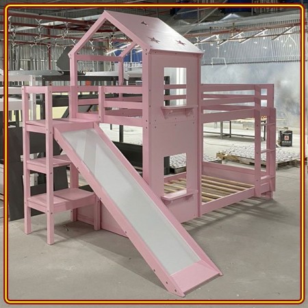 Bunk Pink 01 : Giường 2 Tầng + Cầu Thang Trượt - Trên 1m / Dưới 1m